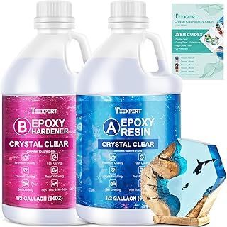 Teexpert Epoxy Resin Crystal Clear Kit 1 Gallon High-Gloss Coating and Casting Resin, Self-Leveling Bubbles Free Resin and Hardener Kit for DIY Art, Jewelry, Table Top, Molds, Wood 1:1 Ratio