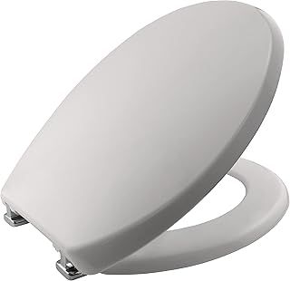 BEMIS Buxton Ultra-Fix Thermoplastic Whisper Grey Toilet Seat. Non Slip Toilet Seat with Adjustable Chrome Hinges. Plastic Material, Universal, Easy to Clean & Quick Installation, Whisper Grey