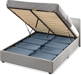 Zinus Maddon Double Bed frame - Bed 135x190 cm - 31 cm Height with Underbed storage - Ottoman Gas Lift Upholstered Bed frame with Storage - Light Grey