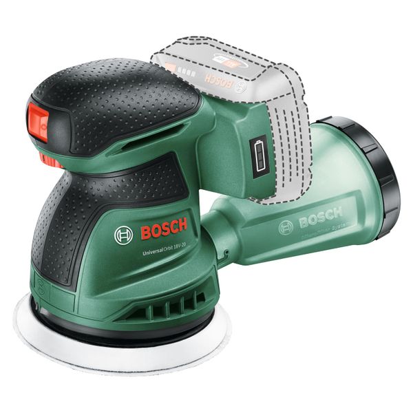Bosch Cordless Random Orbit Sander UniversalOrbit 18V-20 (Sanding on Medium to Large Wooden, Varnished and Painted Surfaces; Diameter: 125mm; 18 Volt System; Without Battery)