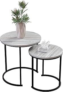 Vida Designs Brooklyn Nest of 2 Round Tables Living Room Stacking side End Tables Metal Frame (Grey)