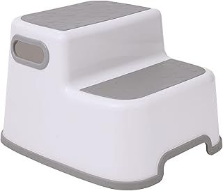 Double Step Stool for Kids, Non-Slip 2 Step Stool for Toddlers with Built-in Handles, Step Stool for Potty Training, Bathroom and Kitchen, Sturdy and Practical Design (White)