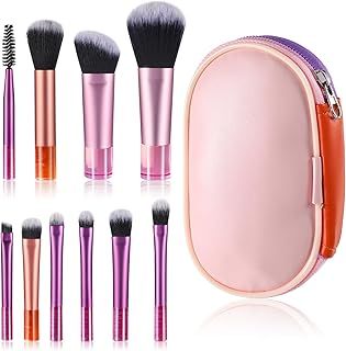 10 Pcs Travel Makeup Brush Set Colorful Mini Makeup Brushes with Makeup Brush Pouch Portable Travel Size Makeup Brushes Professional Cosmetic Brush for Foundation Brush Blush Powder Eye Shadow
