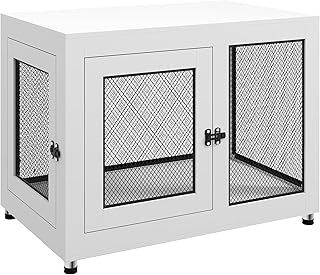 PawHut Dog Crate Furniture End Table w/Soft Washable Cushion, Two Doors, Indoor Pet Kennel for Small Medium Large Dogs w/Wire Mesh, White