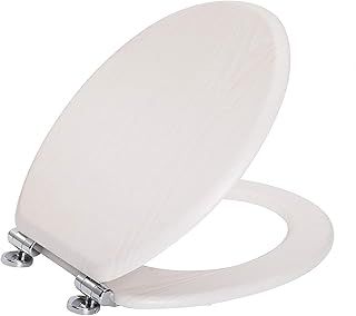 Angel Shield Antibacterial Wooden Soft Close Toilet Seat with Quick Release Hinges - Easy Clean and Assembly (White Oak)