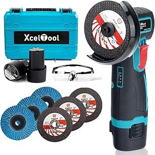 Mini Cordless Angle Grinder, 12V Brushless Grinders Machine with 2 x 2000mAh Batteries,19500RPM Battery Grinder Tool for Cutting Polishing Sharpening and Grinding, with 6 Grindering Wheel