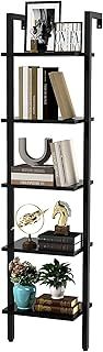 YMYNY Bookshelf Wall Mounted, Ladder Shelf, 5-Tier Bookcase Rack, Storage Unit with Metal Frame, Industrial Floating Wall Shelf for Living Room, Kitchen, Office, 40×30×178CM Black HBC015B