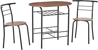 HOMCOM 3-Piece Dining Table Set, Metal Frame Wood Top Breakfast Bar Table Set for 2, Dining Table w/Storage Shelf & 2 chairs