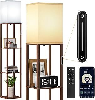 OUTON (Upgrade) Floor Lamp with Shelves, Touch Control & Remote, Dimmable & 3000K-6000K Adjustable Color Temperature, 1H Timer, LED Column Floor Lamp, Standing Lamps for Living Room, Bedroom, Office