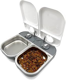 Closer Pets C200 2 Meal Timer-Controlled Automatic Pet Feeder - For Cats and Small Dogs, Wet or Dry Food, Stainless Steel Bowl Inserts and Ice Pack, up to 400 g Each, White
