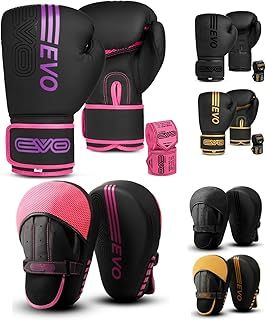 Matte Black Boxing Gloves and Pads Set Punching Focus Mitts Hook and Jab Hand Target Strike Shield Training Sparring MMA Martial Arts Muay Thai Kickboxing Karate Men Women
