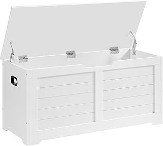 VASAGLE Storage Chest, Storage Bench, Blanket Box with 2 Safety Hinges, Shoe Storage Bench, Modern Style, 40 x 100 x 46 cm, for Hallway, Bedroom, Living Room, Matte White LSB061T10