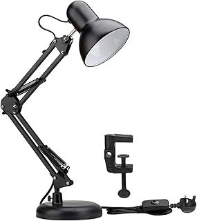 Lepro Desk Lamp, E27 Swing Arm Desk Lamp with Clamp, Classic Black Table Lamp, E27 Bulb Holder, Flexible Black Desk Light for Study Desk, Office, Bedroom, Reading, Nails, Back to School and More