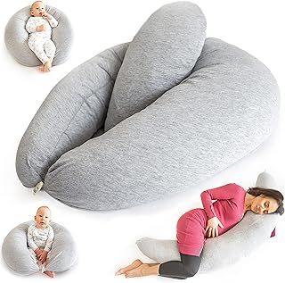 Nursing Pillow & Pregnancy Pillow - 2 Pieces Included - For Sleeping, Breastfeeding & Support with Removable Jersey Cover - Orthopaedic Support Cushion for Women