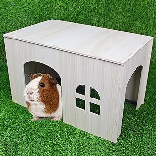 YankMooM Wooden Guinea Pig House,39 x 24 x 24 cm Large Hamster hideaway Baby Rabbit Hideout Small Pet House with Windows for Guinea Pigs Rabbits Chinchillas