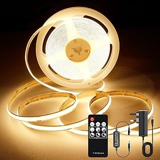 COB LED Strip Lights 3m, 2700K Warm White Dimmable LED Strip, 960 LEDs Super Bright DC24V LED Light Strip CRI90+ with RF Remote and UKCA Power Supply for DIY Home Decoration