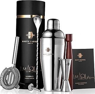 Rusty Barrel Cocktail Making Kit - Beautifully Presented Cocktail Shaker Set - Premium Cocktail Set with Cocktail Shaker and Bar Accessories for Home Pub - Cocktail Gift Set in a Beautiful Gift Box