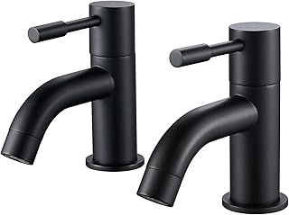 Basin Taps Pair, NewEast Modern Black Bathroom Sink Tap Pillar Taps, Twin Hot and Cold Wash Basin Tap