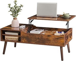 IBUYKE Coffee Table, Lift Top Coffee Table with Hidden Compartment and Adjustable Storage Shelf, Rising Tabletop Dining Center Tables for Living Room Reception Room, Rustic Brown WCT001H