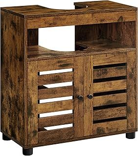VASAGLE Under Sink Bathroom Cabinet, Storage Cabinet, Bathroom Storage Unit, 30 x 60 x 64 cm, for Washbasins with Pedestals, with 2 Louvred Doors, Adjustable Shelf, Rustic Brown BBK014K01