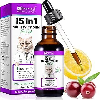 15 in 1 Multivitamin Drops for Cats,Cat Vitamin and Supplements with Glucosamine & Cranberry- Cat Multivitamins Liquid Supports Immune Health, Skin, Coat, Heart Health, Hip & Joint