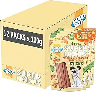 Good Boy Superlicious - Chicken with Broccoli & Sweet Potato Sticks Dog Treats - Box of 12 x 100 g