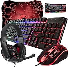 Gaming Keyboard and Mouse and Mouse pad and Gaming Headset, Wired LED RGB Backlight Bundle for PC Gamers Users - 4 in 1 Gift Box Edition Hornet RX-250