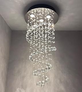 Crystal Chandelier Ceiling Lights, Clear K9 Crystal Raindrop Elegant Spiral Ceiling Light Chrome Flush Mount Pendant Lamp Fixture for Livingroom Dining Room Hallway Stairway Foyer D40cm H80cm