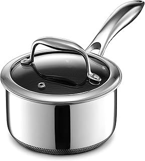 HexClad Hybrid Nonstick 1-Litre Saucepan with Tempered Glass Lid, Stay-Cool Handle, Dishwasher-Friendly, Oven-Safe Up to 480°C, Induction Ready, Compatible with All Cooktops