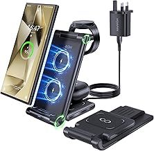 Wireless Charging Station for Samsung, MANKIW Foldable 3 in 1 Wireless Charger Compatible with Samsung S25/S24/S23/S22/S21/S20, Z Fold 6/5/4/3, Note20/10 Ultra, Watch 7//5/4/3/Active, Buds+/2/Pro/Live