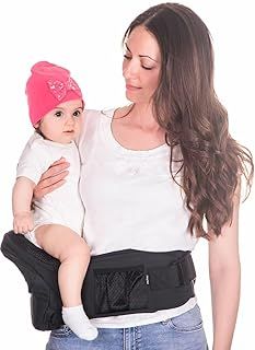 CozyOne - CPC-Certified Hip Seat Baby Carrier - New Ergonomic Bench Design, Adjustable Waistband & Various Pockets for Newborns & Toddlers up to 44lbs, All Seasons Carrier(Black)