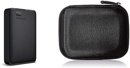 WD 4 TB Elements Portable Hard Drive - Black & Amazon Basics Hard Black Carrying Case for My Passport Essential