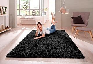 SHAGGY RUG 30MM / 3cm Modern Rugs Living Room Extra Large Small Medium Rectangular Size Soft Touch Thick Pile Living Room Area Rugs Non Shedding (Black, 160cm x 230cm (5.5ft x 7.5ft))