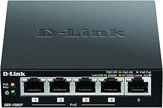 D-Link 5-Port Desktop Gigabit PoE+ Switch, up to 30 W per PoE port, Total power budget of 60 W, Green, Compact and Silent, Plug & Play black DGS-1005P/B