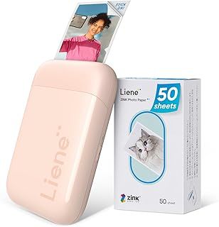Liene Portable Photo Printer, 2x3 Mini Instant Color Mono Picture Printer w/ 50 Zink Adhesive Sheets, Bluetooth 5.0, Compatible w/iOS & Android, Small Photo Printer for Smartphones, Pink