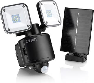 Auraglow Twin LED Outdoor Security Flood Light Hybrid Power Solar & Backup Battery PIR Motion Sensor - Cyrus