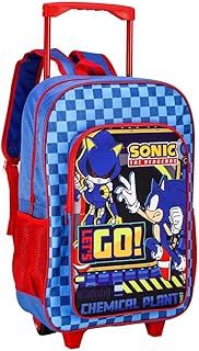 Peppa Pig Sonic the Hedgehog Premium Trolley Bags for Kids, Boys & Girls - Travel Backpack with Wheels, Large Compartment & Extendable Handle - Carry-On Luggage Suitcase for Children - For Age 3+