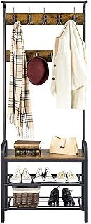 Yaheetech Tall Coat Rack Stand, Freestanding Hall Tree with 2 Shelves & 23 Hanging Hooks, Heavy Duty Coat Rack with Shoe Shelves, 182.5CM, Rustic Brown