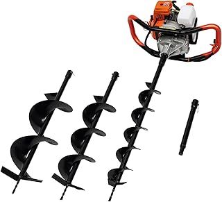 Petrol Earth Auger 52CC 2HP Heavy-Duty Hole Digger with 3 Drill Bits (4/6/8") 8500rpm High-Speed Engine & Straight Gearbox for Garden Fencing Farmland Etc