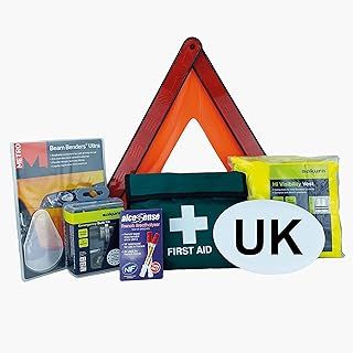 Sakura EU Travel and First Aid Kit - Warning Triangle, Beam Converters, Breathalyser, Bulb Kit, Hi-Vis Vest, Magnetic GB Sticker Perfect for Car, Home, Work