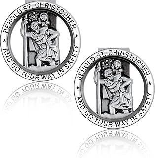 cobee Christopher Medal for Car, 2 Pcs Car Saint Christopher Visor Clip Round St Christopher Medal Badge Clip Catholic Visor Bless Driving Safety Clip Religious Gift for New Driver, Baby Driver