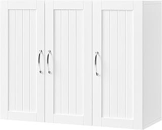 Yaheetech Bathroom Wall Cabinet with 3 Doors, Wall-Mounted Storage Cupboard with Adjustable Shelf, Medicine Storage Cabinet for Kitchen, Living Room and Corridor, 31D x 75W x 60H cm, White