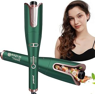 janelove Automatic Hair Curler, Curling Wand, Hair Curlers for Long Hair,170°-230° Adjustable Temperature,Ceramic Barrel, with Portable Storage Bag,(Green&Gold)