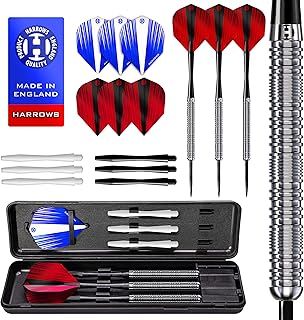 Harrows Caliber 90% Silver Tungsten Steel Tip Darts Set I 21g to 30g All Weights Available I Huge 16pcs Bundle with Spare Shafts, Prime Flights & Travel Case
