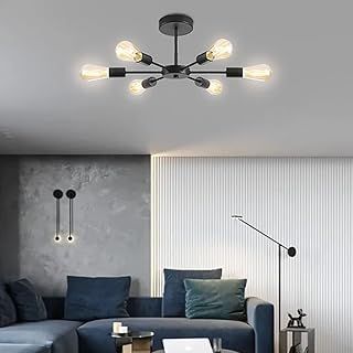 ANWIO Matte Black Sputnik Chandeliers 6 Lights, Lights for Living Room with E27 Base,Industrial Chandeliers Ceiling Light,Bedroom Lights Ceiling,Kitchen Lights Ceiling,(Bulbs not Included)