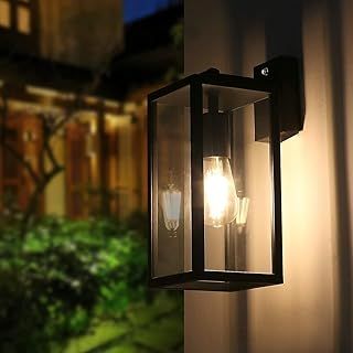 Outdoor Wall Light Dusk to Dawn - Aluminum Black Wall Lantern Porch Sconce with Ambient Sensor, Anti-Rust IP44 Lights Fixture with Clear Glass Shade, Matte Black
