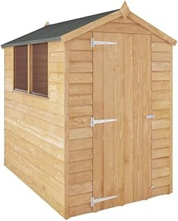 WALTONS | 6 x 4 Overlap Wood Storage Shed | Apex Roof | 7mm Overlap Cladding | Wooden Garden Storage Shed | Single Door | Windows |10 Year Anti Rot | 6 x 4 6ft 4ft