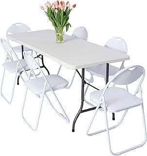 Durable Round Folding Table 23.6’’ x 28.5’’ (60 x72.5 cm) - Fully Assembled Small Garden Table HDPE Top, Steel Frame for Dinner, Picnic, Garden Parties, Indoor and Outdoor Use