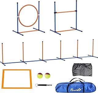 PawHut Dog Agility Equipment Set, 8 Piece Outdoor Agility Kit w/Weave Poles, Adjustable High Jump Ring, Hurdle, Pause Box, Tennis Balls, Whistle, Training Shorts, Carrying Bag, for Dogs - Orange