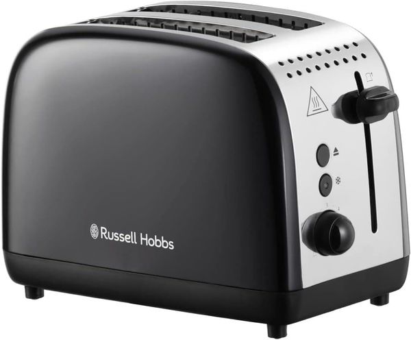 Russell Hobbs 2 Slice Lift & Look Toaster (Longer slots, 6 Browning levels, Defrost/Reheat/Cancel function, Removable Crumb Tray, 1670W, Black & Stainless Steel Gloss finish) 26550